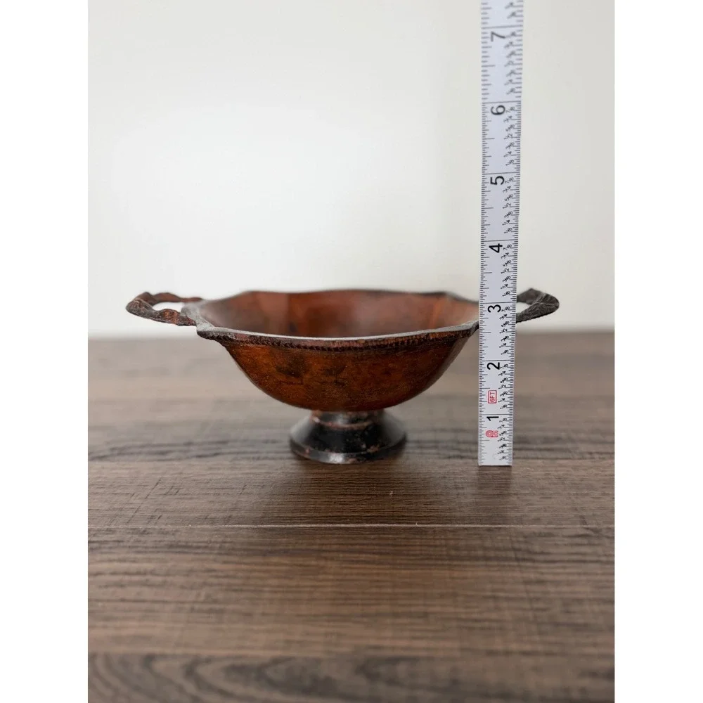 Vintage Metal Rustic Farmhouse Distressed Rose Handle Detailing Footed Bowl Dish